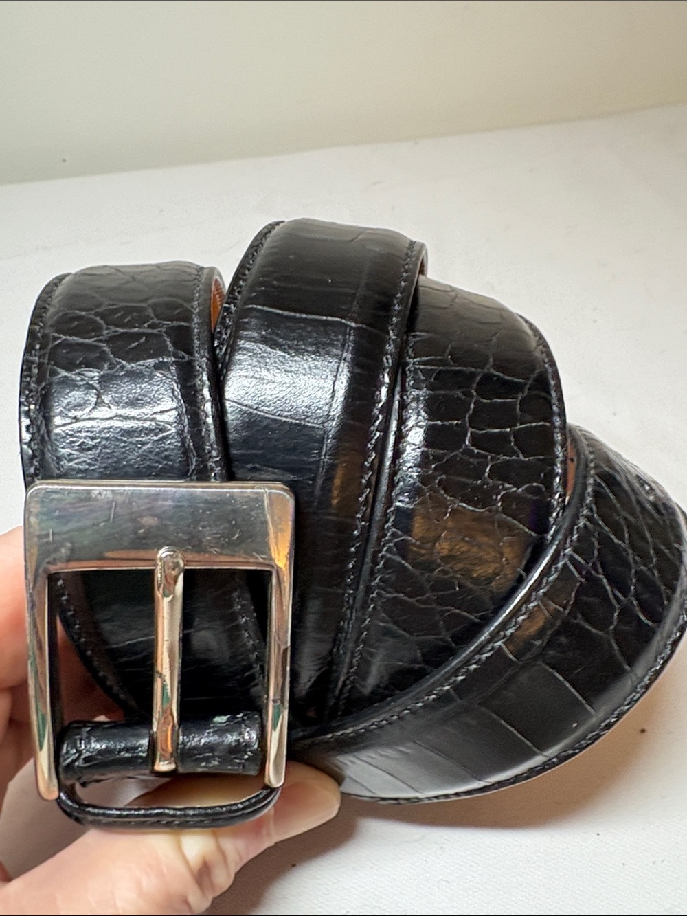 Trafalgar Black embossed Calfskin Leather Dress Belt Size 40
